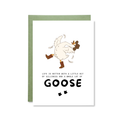 Card with a goose illustration and humorous text on a white background