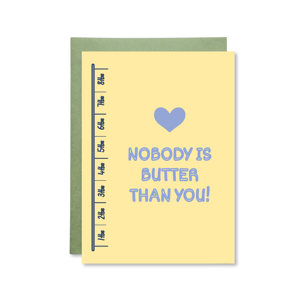 Greeting card with text 'Nobody is butter than you!' on a yellow background