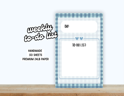 Blue plaid to do list notepad aesthetic stationery daily planner task list pad
