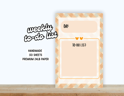 Orange plaid to do list notepad aesthetic stationery daily planner writing pad